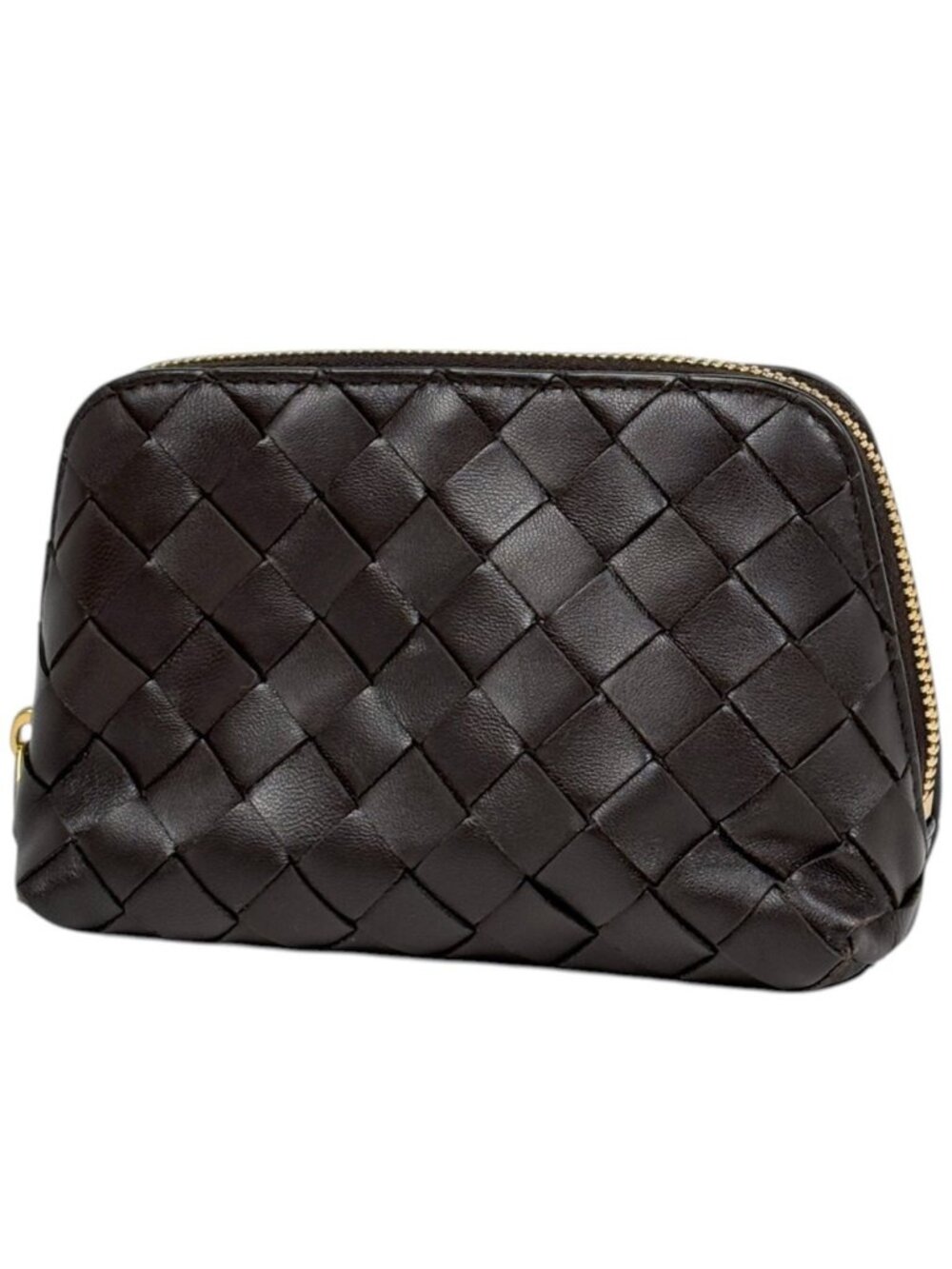 Bottega Veneta Makeup Pouch Intrecciato Leather Brown